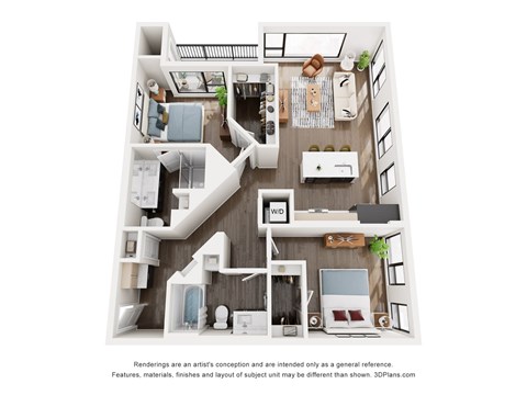 Floor plan for 2 beds, 2 baths, 1154 sqft